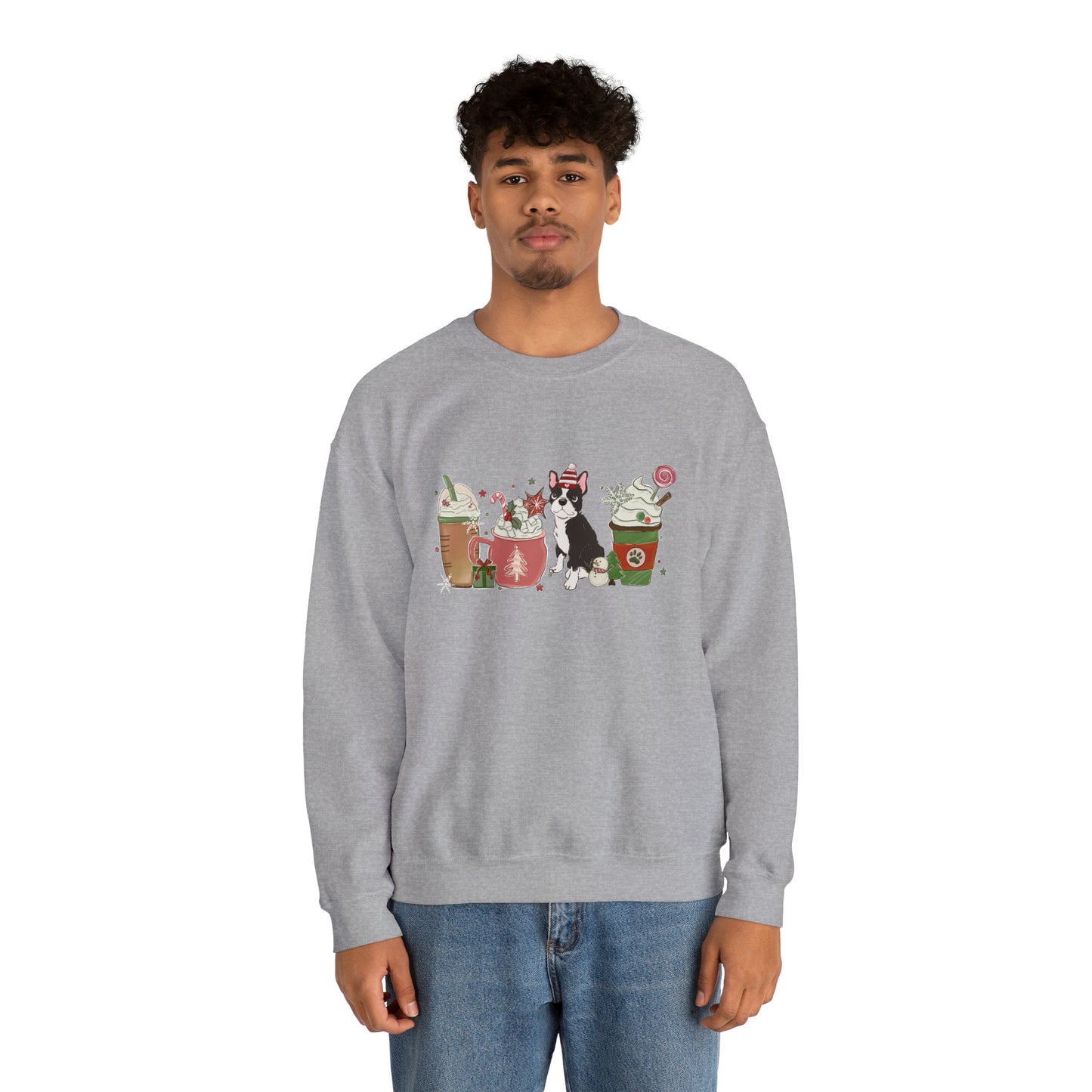 Boston Terrier Dog Latte Christmas Sweatshirt