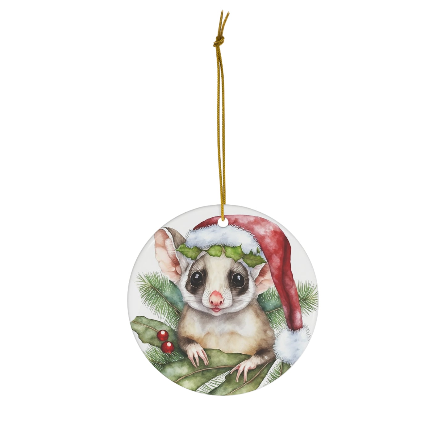 Sugar Glider in Santa Hat Christmas Ceramic Ornament Small Animal Pet