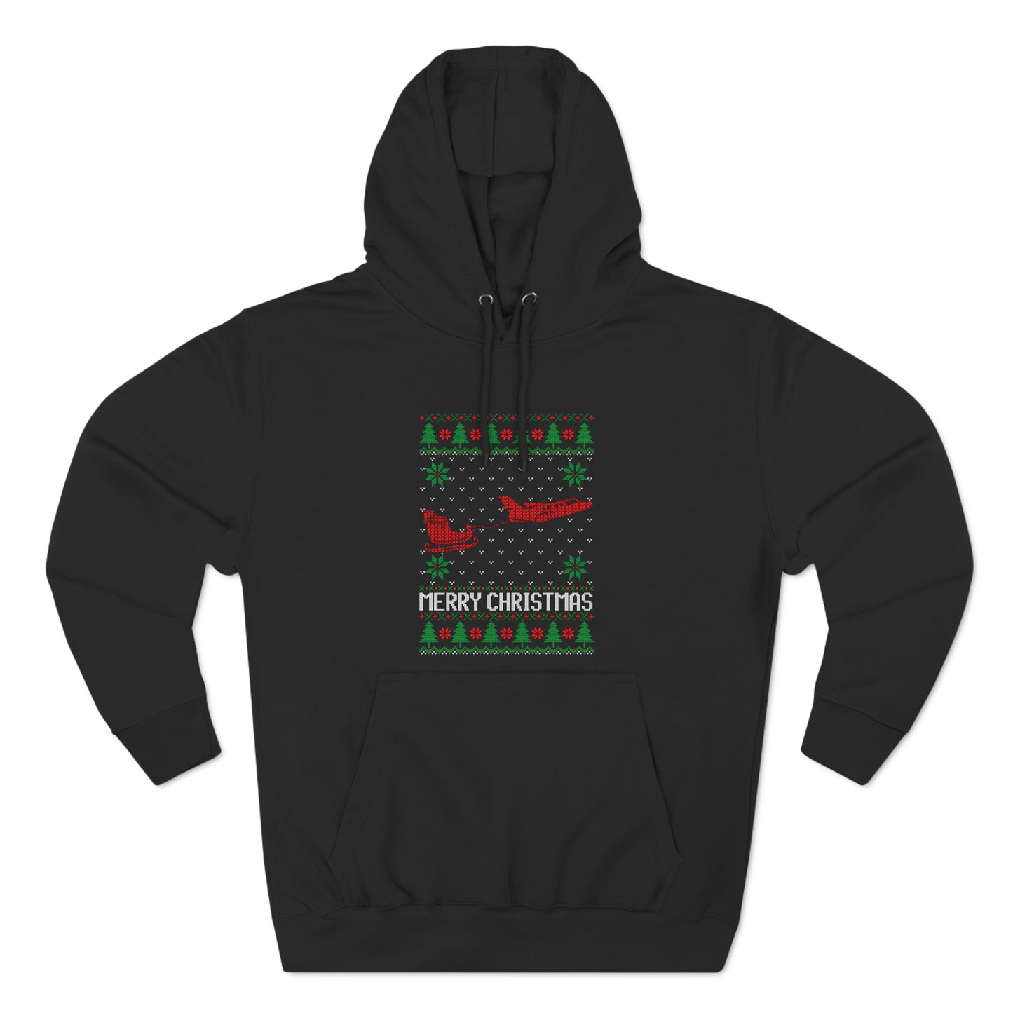 Santa's Sleigh Pulled by Airplane Ugly Christmas Sweater Pullover Hoodie