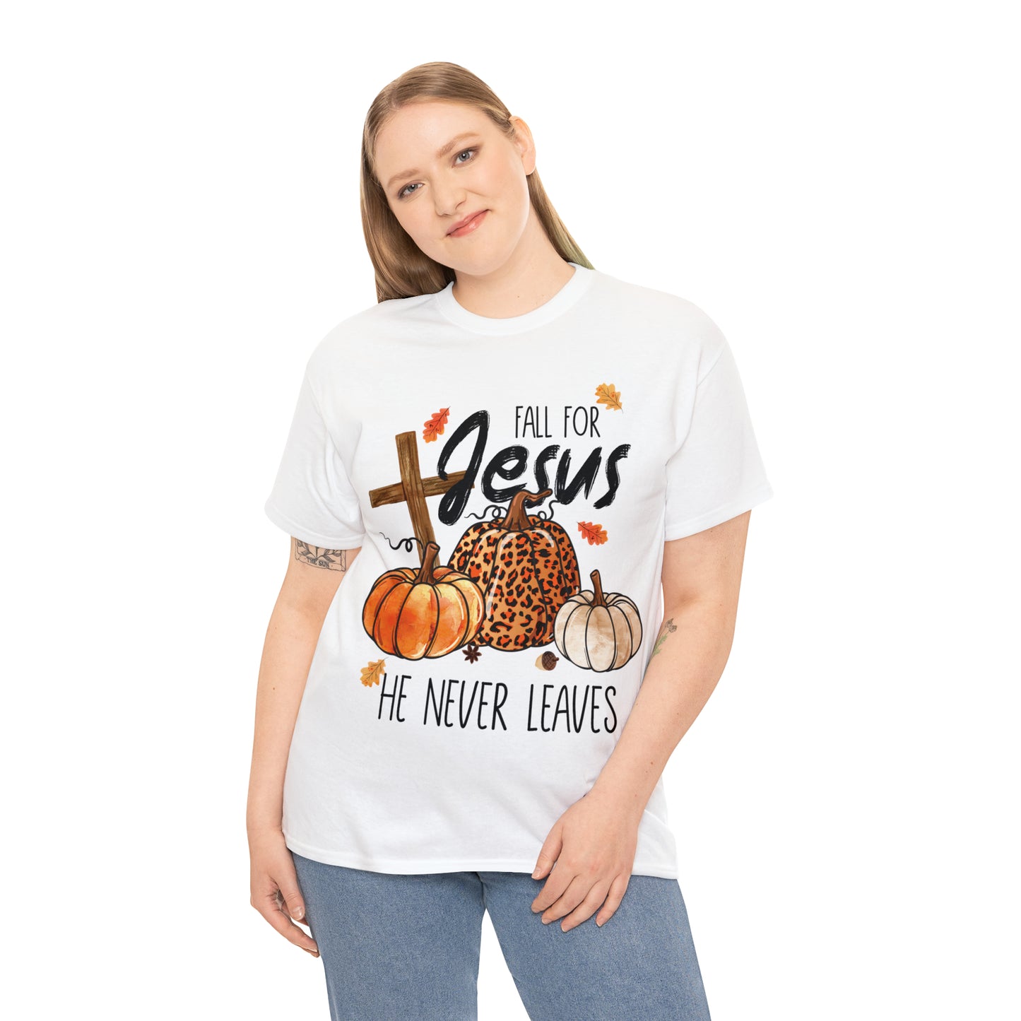 Fall For Jesus He Never Leaves Christian Halloween Short Sleeve Tee