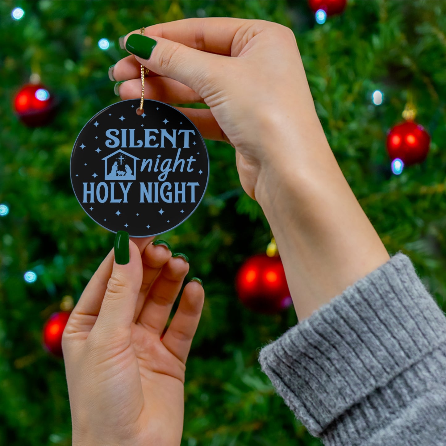 Silent Night Holy Night Christmas Ceramic Ornament