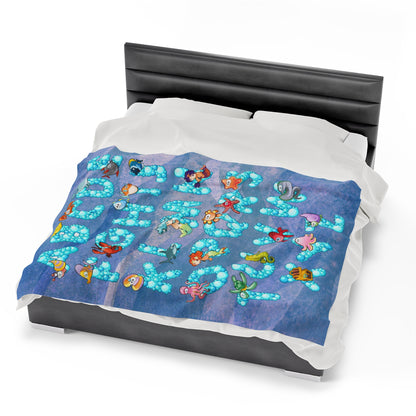 Rose Sea Life Alphabet Plush Blanket