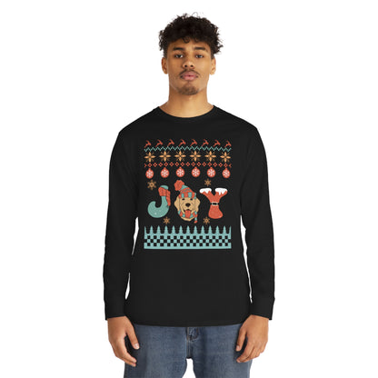 Joy Golden Retriever Dog Christmas Ugly Sweater Long Sleeve Tee