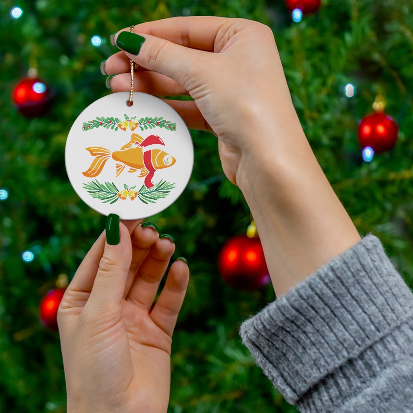 Goldfish Christmas Ceramic Ornament