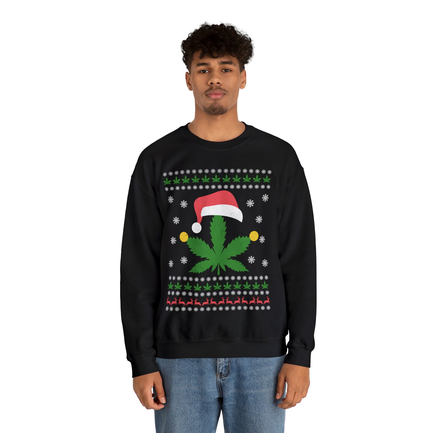 Cannabis Leaf in Santa Hat Christmas Ugly Sweater Sweatshirt