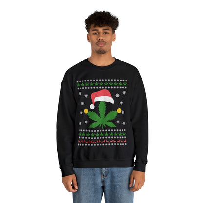 Cannabis Leaf in Santa Hat Christmas Ugly Sweater Sweatshirt
