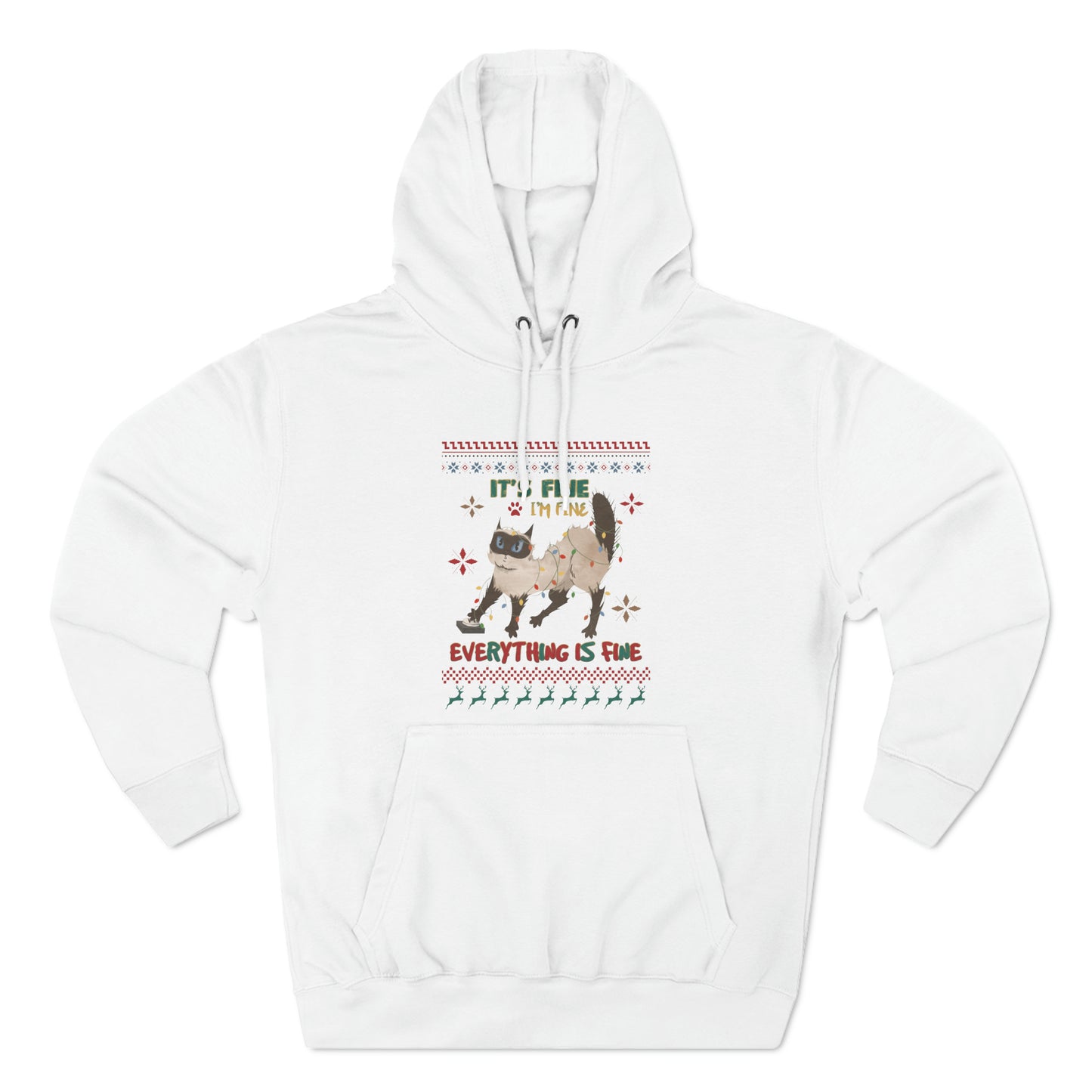 It's Fine I'm Fine Everything is Fine Cat in Lights Christmas Ugly Sweater Pullover Hoodie