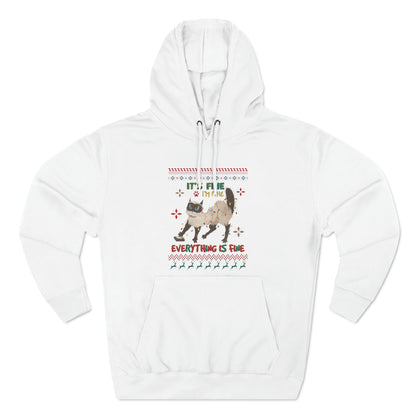 It's Fine I'm Fine Everything is Fine Cat in Lights Christmas Ugly Sweater Pullover Hoodie