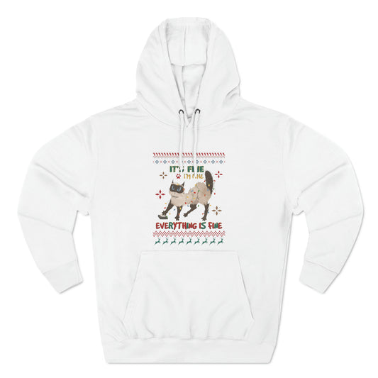 It's Fine I'm Fine Everything is Fine Cat in Lights Christmas Ugly Sweater Pullover Hoodie