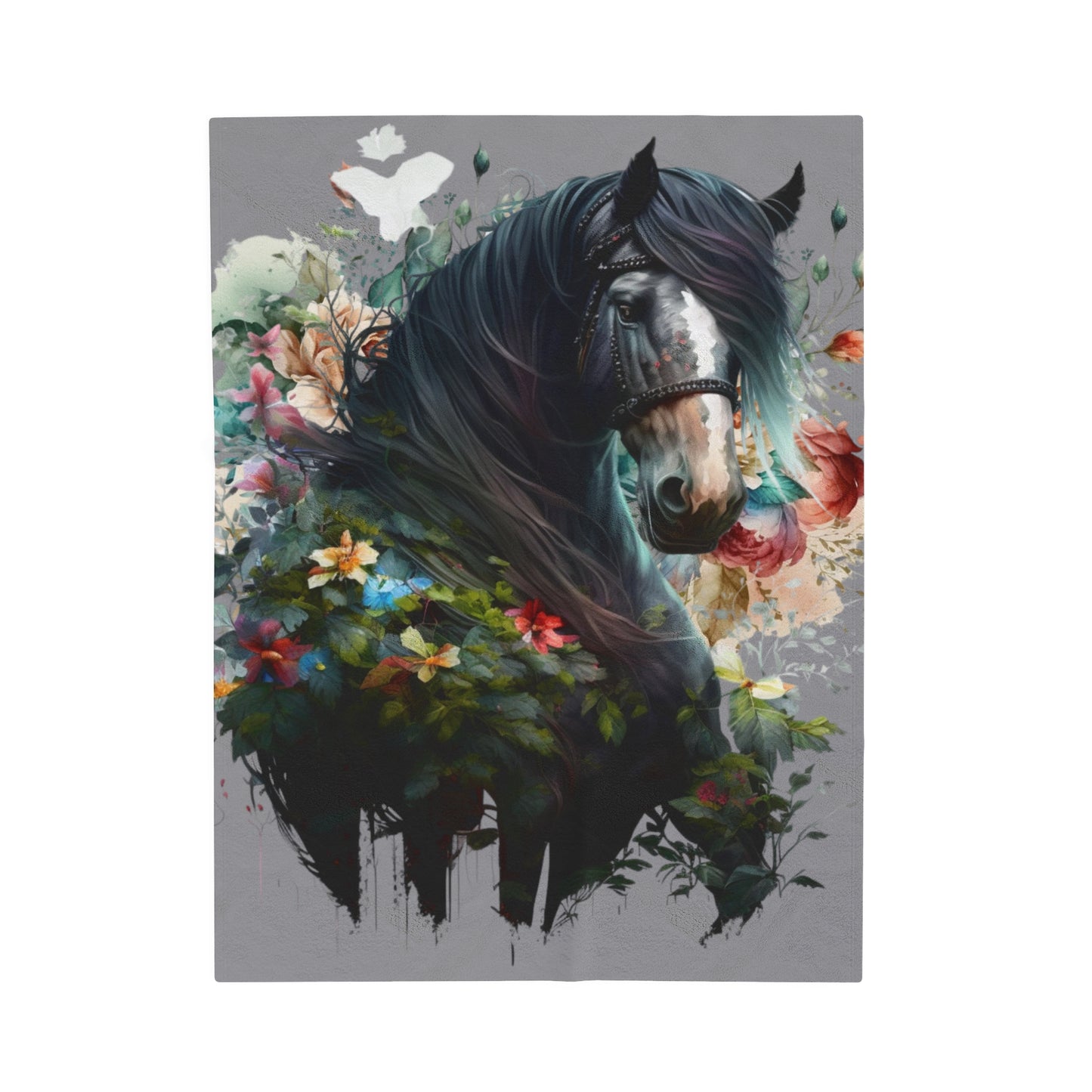 Watercolor Black Horse Blanket