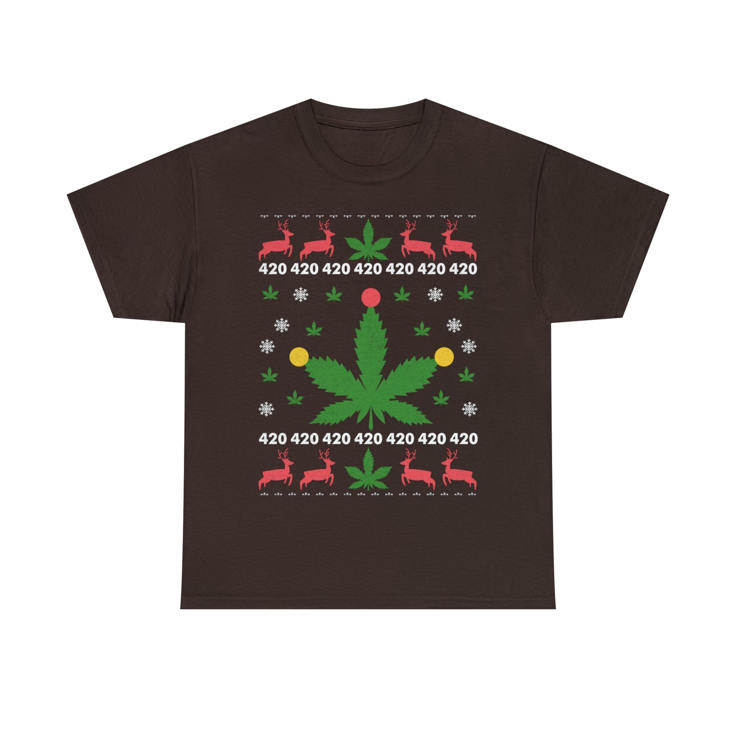 Cannabis Leaf with Lights Christmas Ugly Sweater Short Sleeve Tee