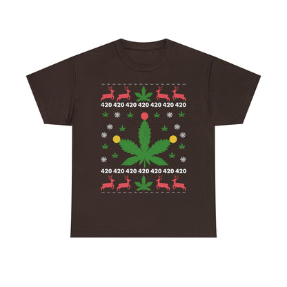 Cannabis Leaf with Lights Christmas Ugly Sweater Short Sleeve Tee