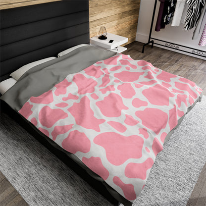 Pink Cow Print Plush Blanket