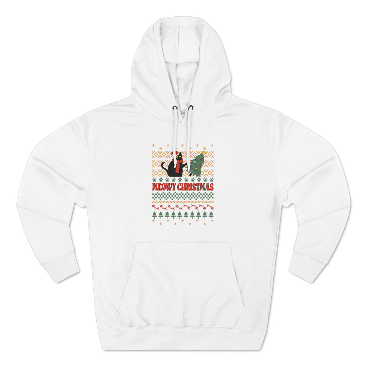 Meowy Christmas Cat Tipping Over Tree Ugly Sweater Pullover Hoodie