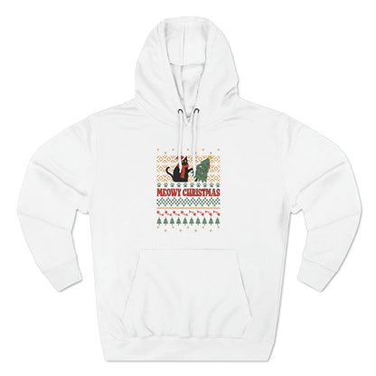 Meowy Christmas Cat Tipping Over Tree Ugly Sweater Pullover Hoodie