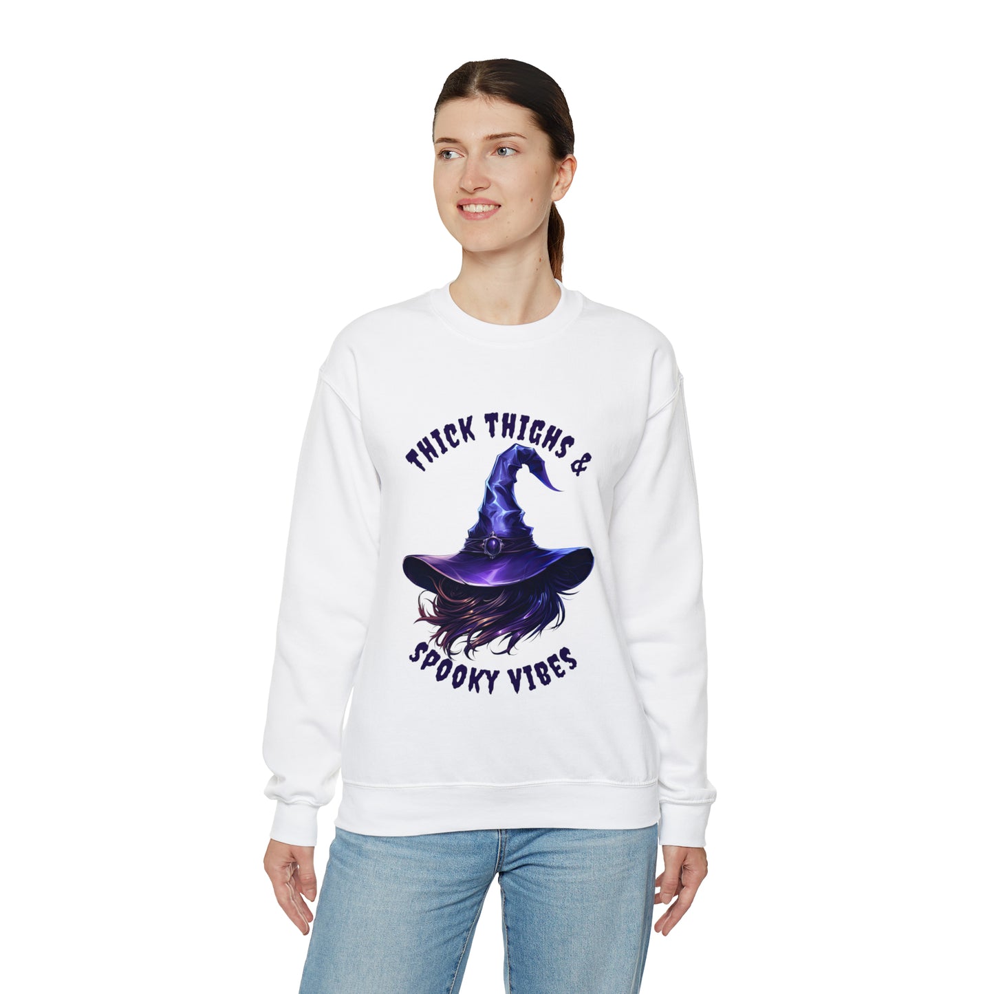 Thick Thighs And Spooky Vibes Witch Hat Halloween Sweatshirt