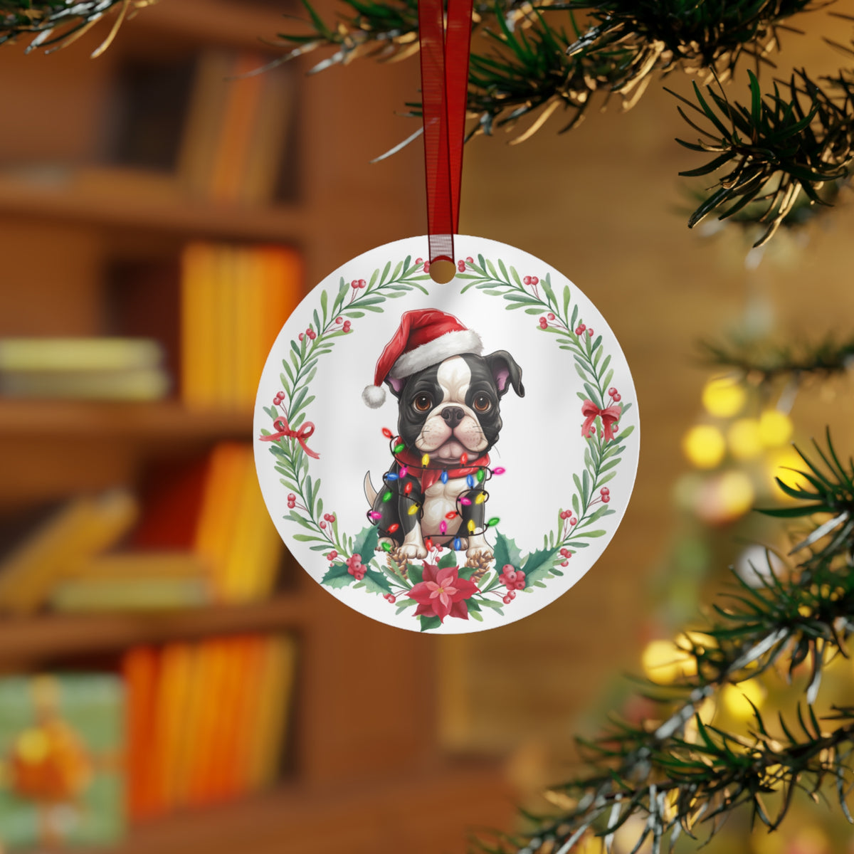 Boston Terrier Dog in Lights Ornament