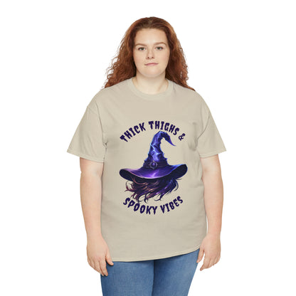 Thick Thighs And Spooky Vibes Witch Hat Halloween Short Sleeve Tee