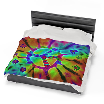 Tye Dye Rainbow Peace Sign Plush Blanket