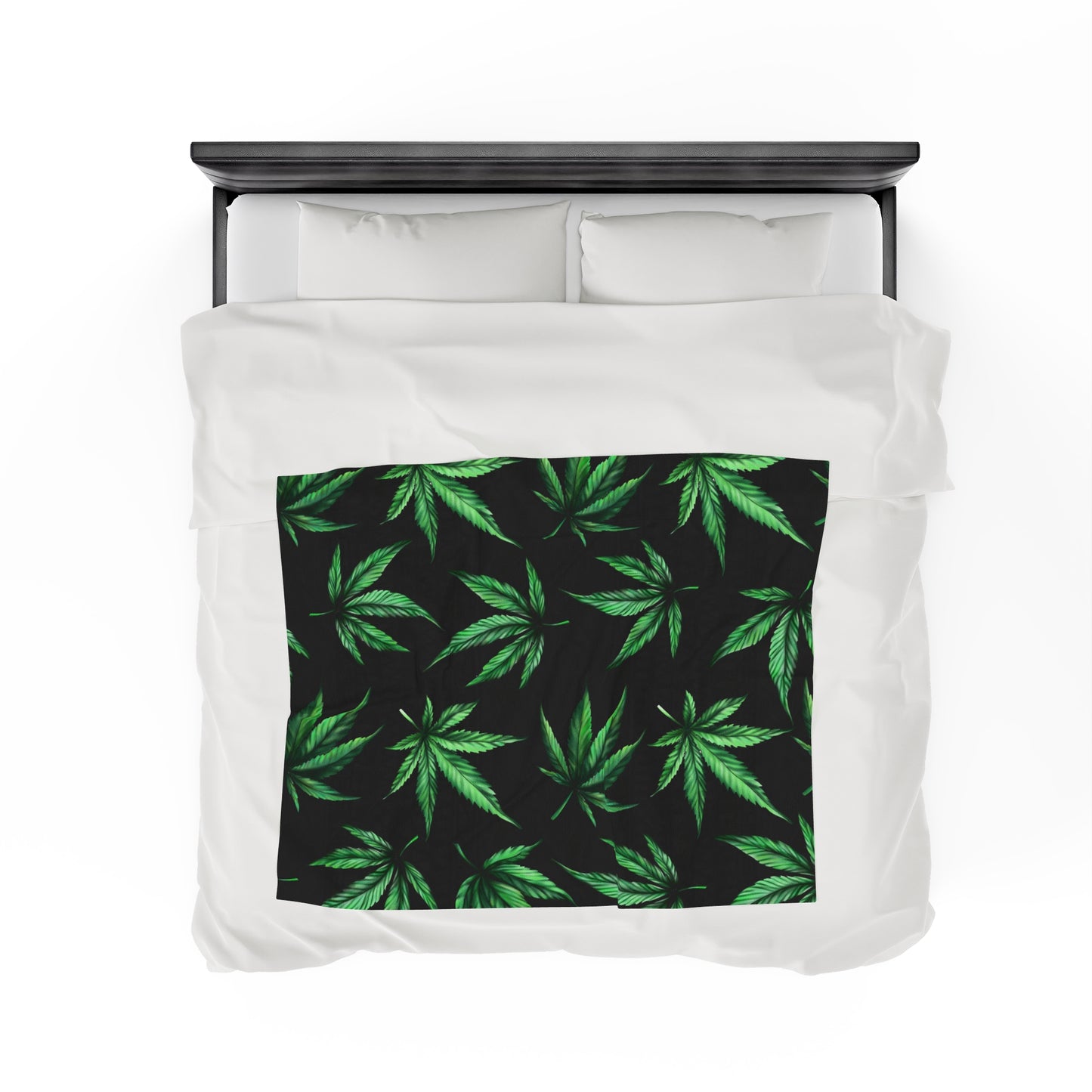 Marijuana Leaf on Black Blanket