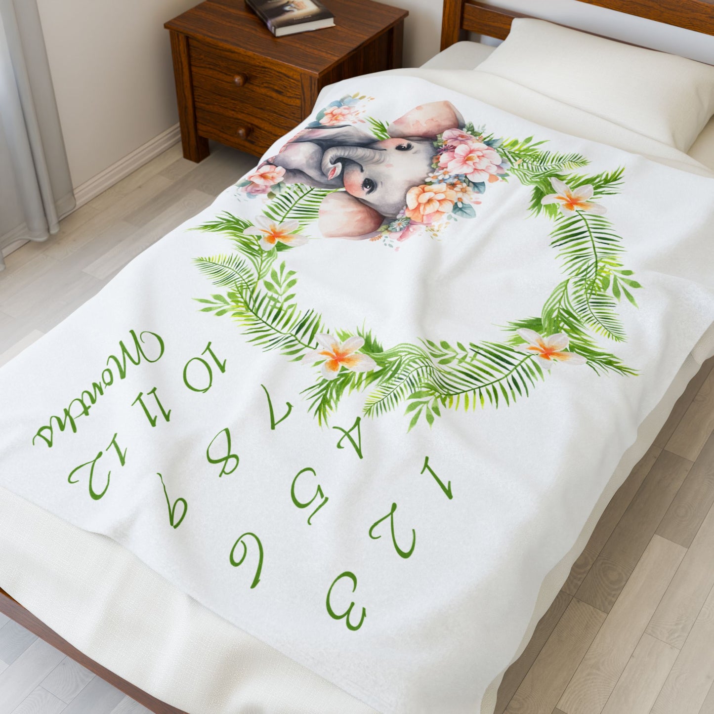 Elephant Milestone Velveteen Plush Blanket