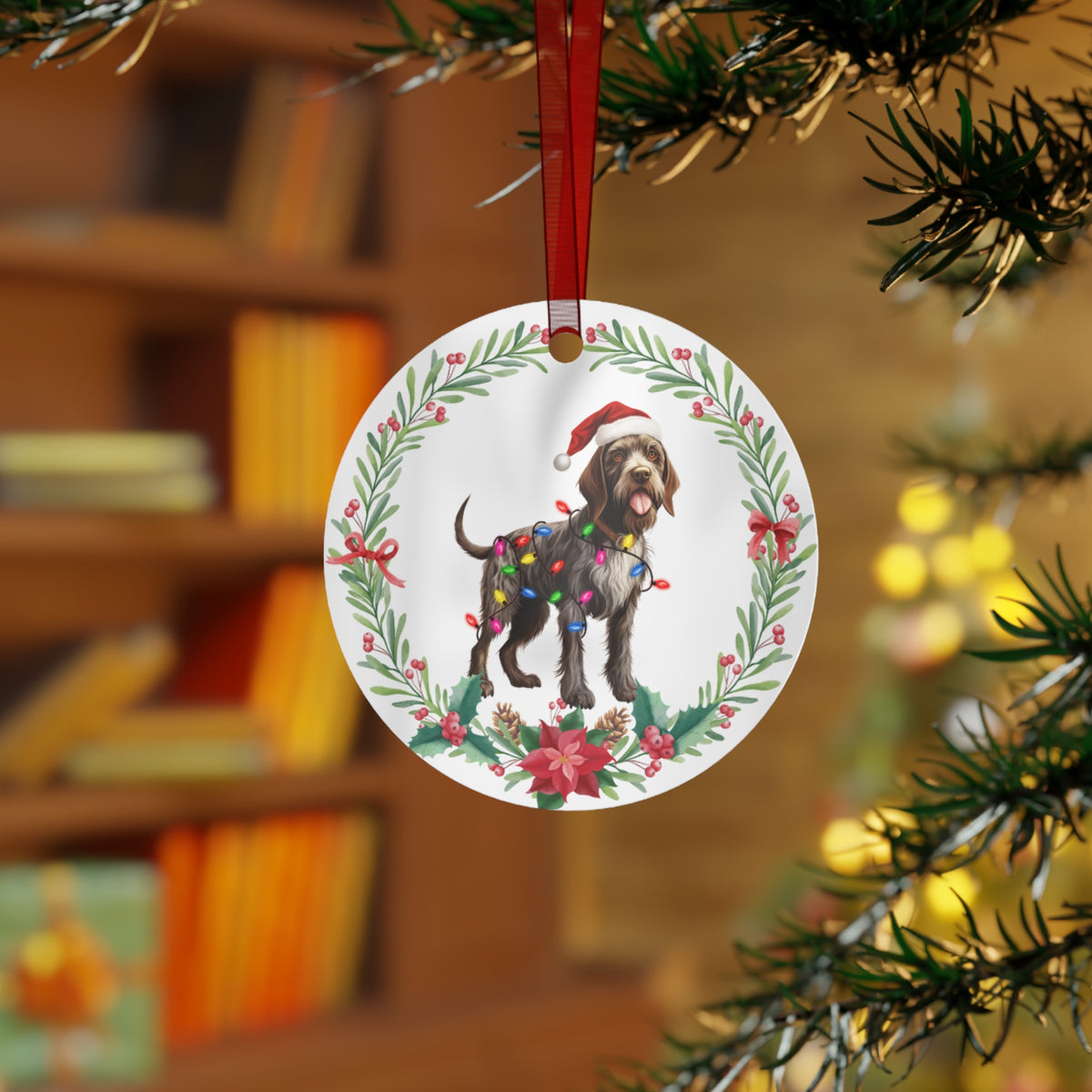 German Wire-haired Pointer Dog in Lights Ornament