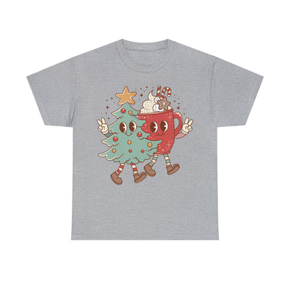 Retro Christmas Tree and Hot Cocoa Christmas Short Sleeve Tee