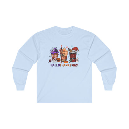 Hallothanksmas Coffee Halloween Thanksgiving Christmas Drink Long Sleeve T-Shirt