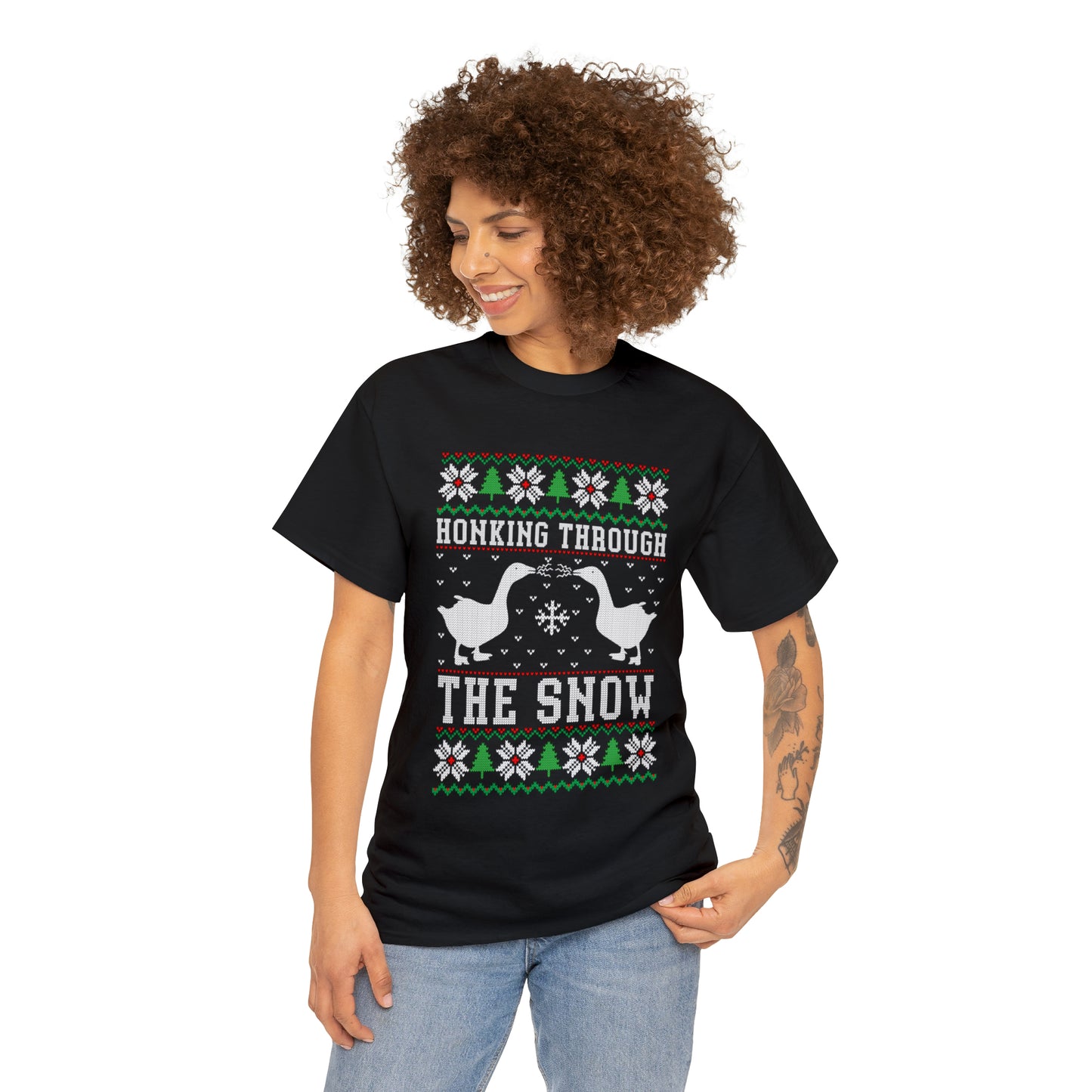 Honking Through The Snow Christmas Ugly Sweater Short Sleeve Tee