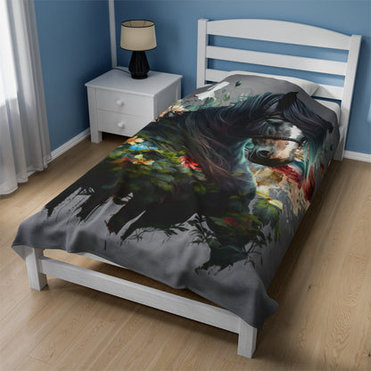 Watercolor Black Horse Blanket