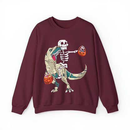 Skeleton Riding Mummy Dinosaur Halloween Sweatshirt