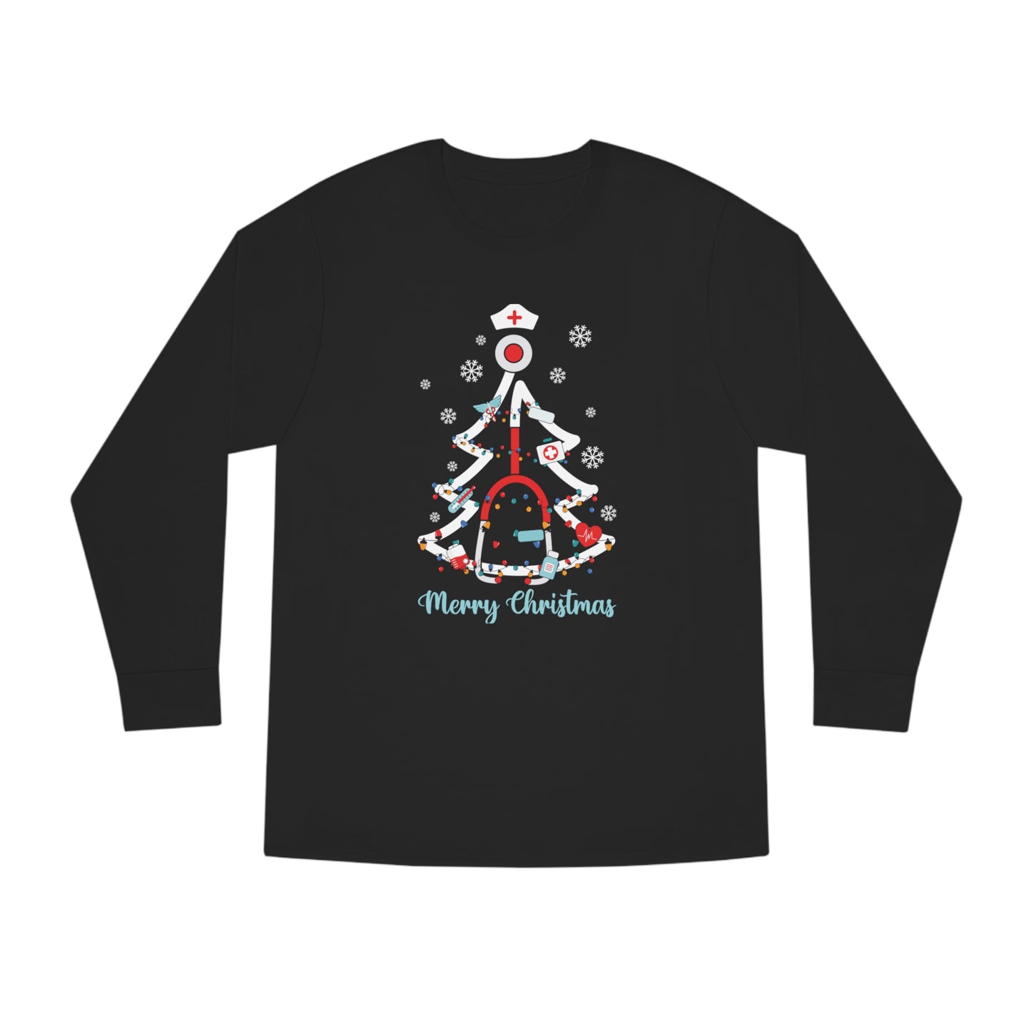 Merry Christmas Stethoscope Christmas Tree Medical Nurse Long Sleeve Tee