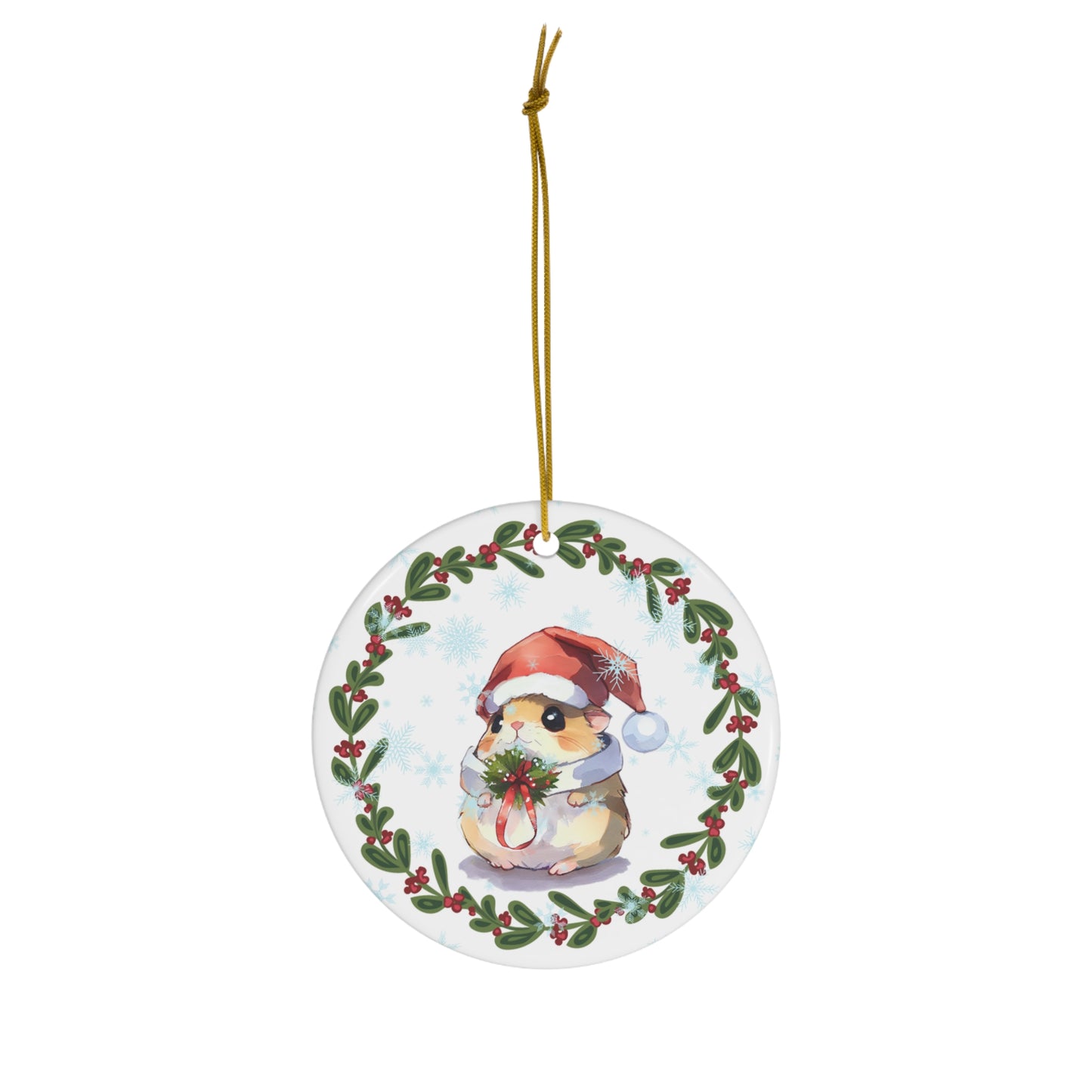 Hamster in Santa Hat Christmas Ceramic Ornament