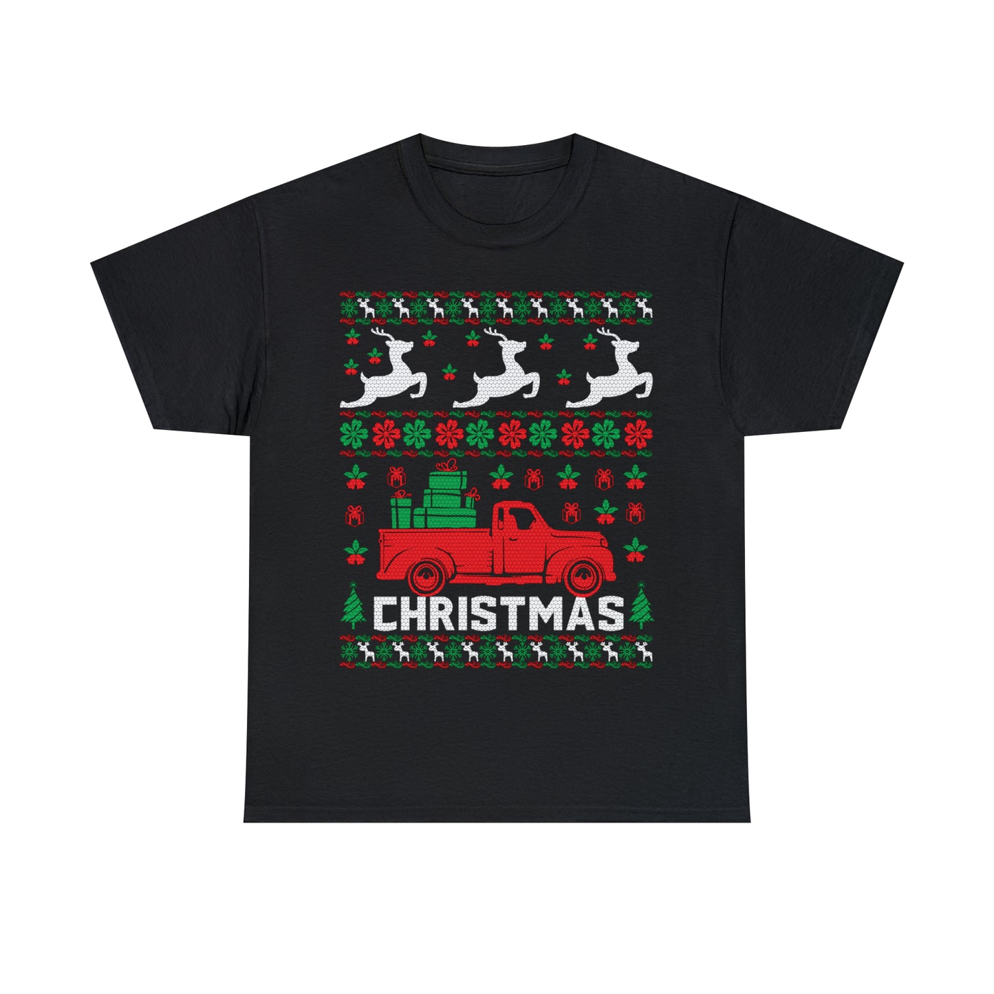 Red Merry Christmas Truck Ugly Sweater Short Sleeve Tee