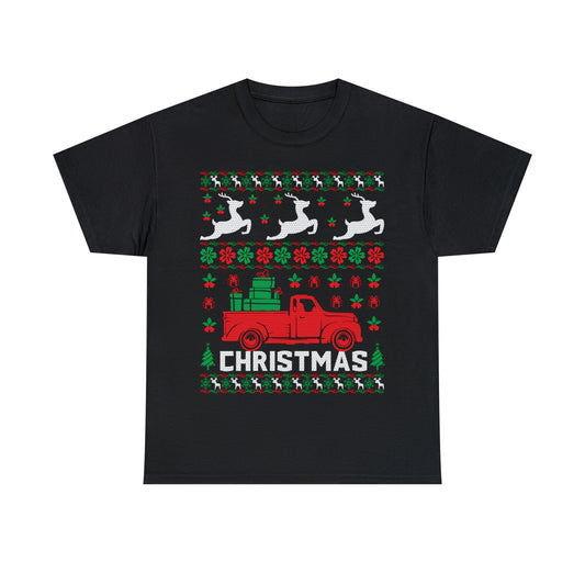 Red Merry Christmas Truck Ugly Sweater Short Sleeve Tee