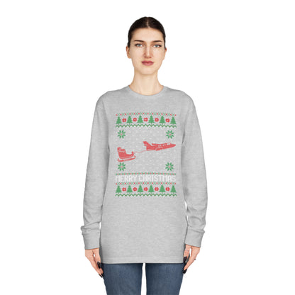 Santa's Sleigh Pulled by Airplane Ugly Christmas Sweater Long Sleeve T-shirt