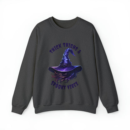 Thick Thighs And Spooky Vibes Witch Hat Halloween Sweatshirt