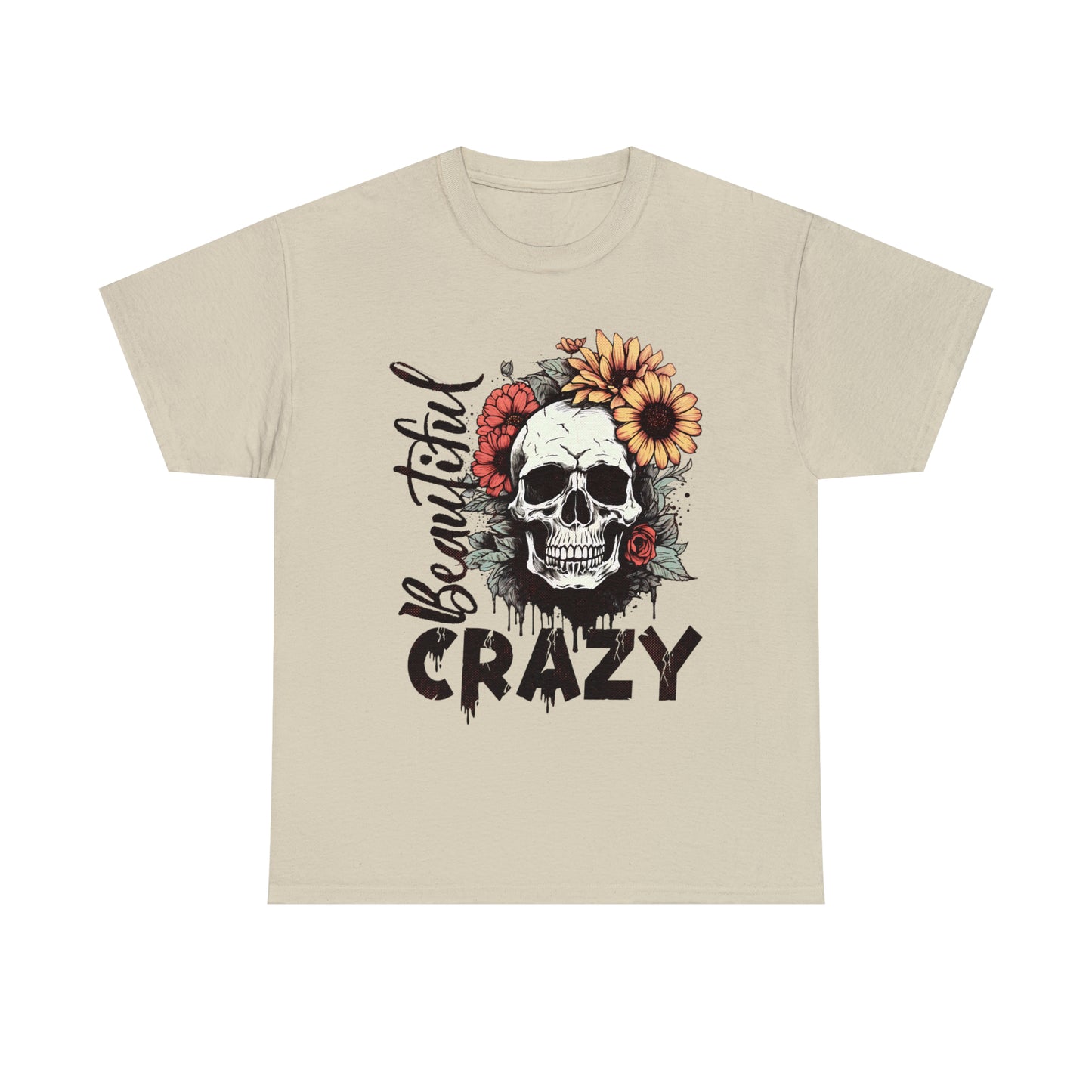 Beautiful Crazy Skull With Flowers Halloween Short Sleeve Tee