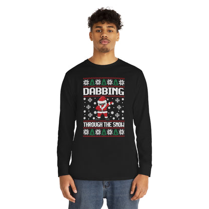 Santa Dabbing Through the Snow Christmas Ugly Sweater Long Sleeve Tee