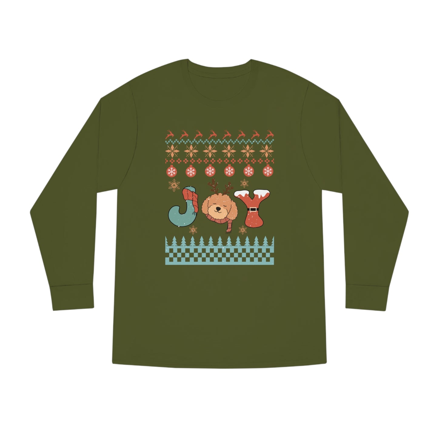 Joy Poodle Doodle Dog Christmas Ugly Sweater Long Sleeve Tee