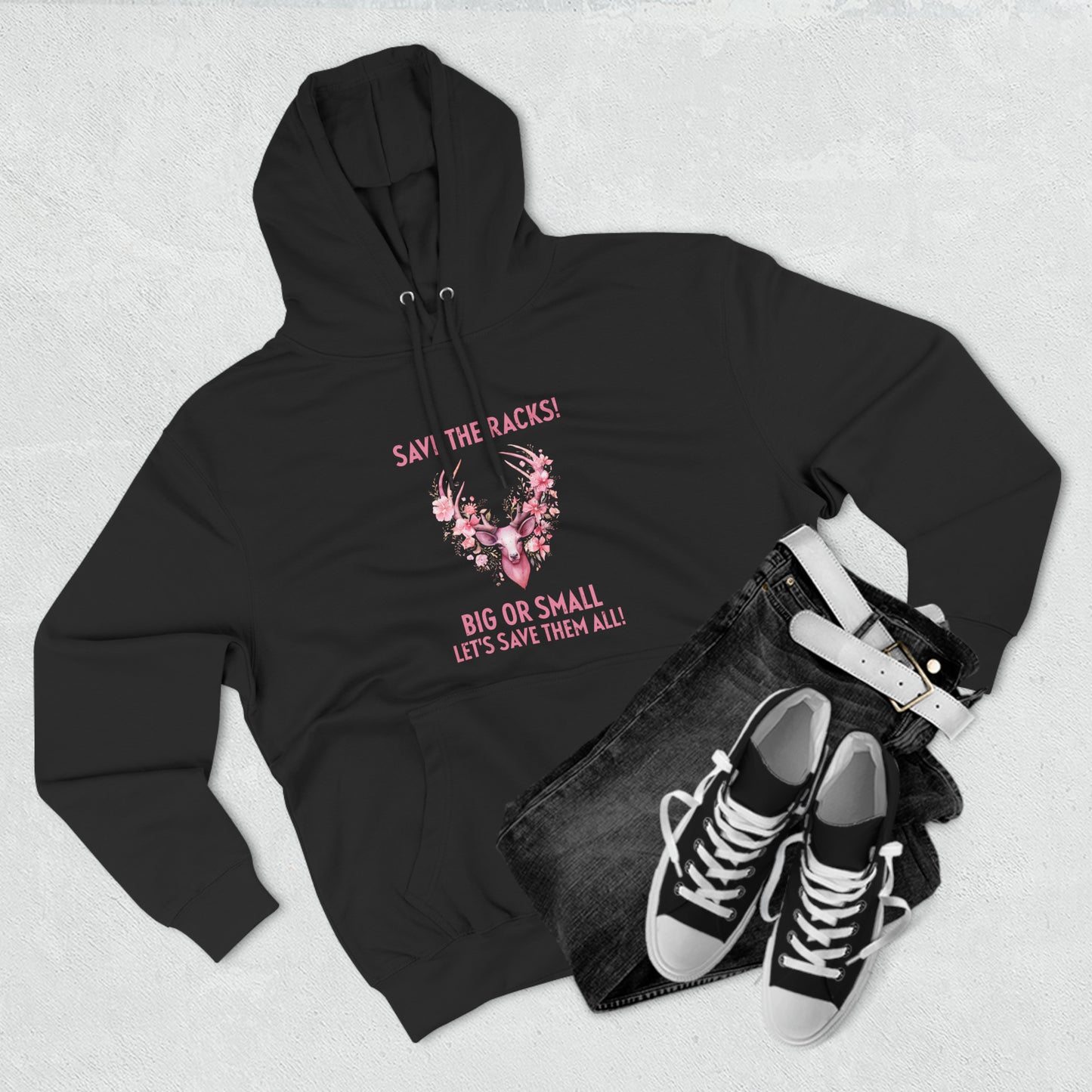 Save The Racks Big or Small Deer Breast Cancer Pullover Hoodie