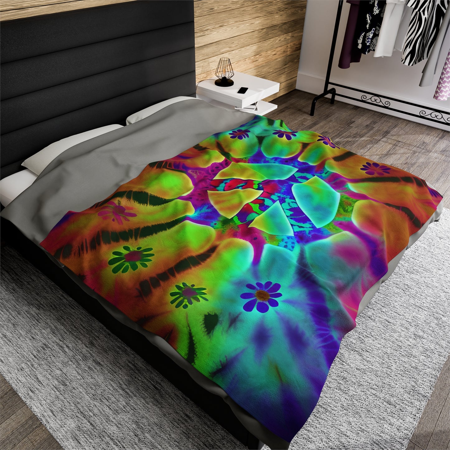 Tye Dye Rainbow Peace Sign Plush Blanket