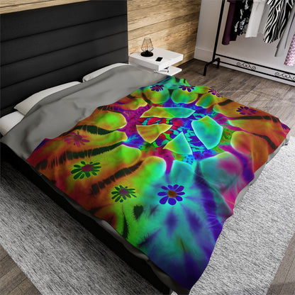 Tye Dye Rainbow Peace Sign Plush Blanket