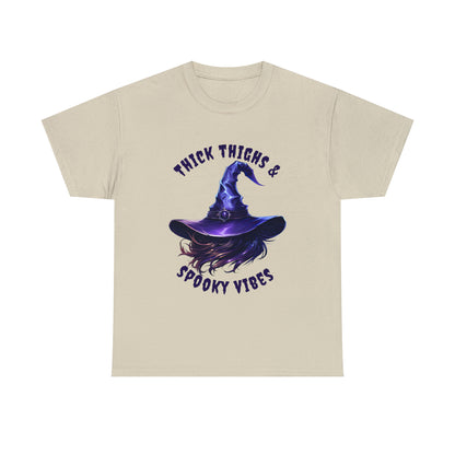 Thick Thighs And Spooky Vibes Witch Hat Halloween Short Sleeve Tee