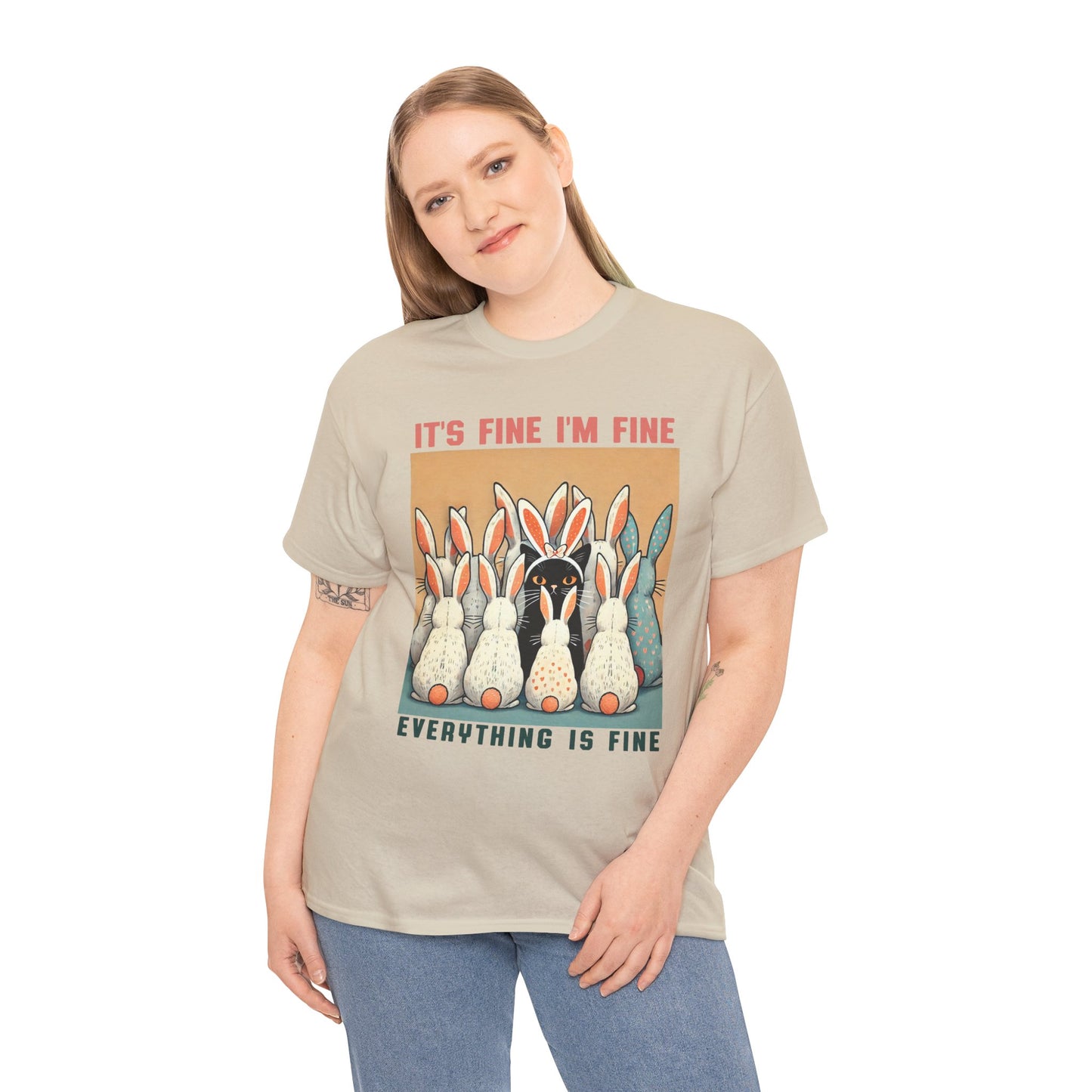 Easter Cat I'm Fine Short Sleeve Tshirt