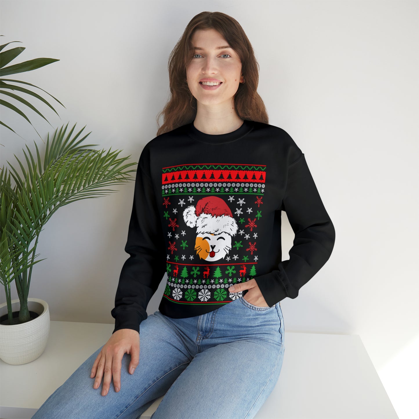 Cat in Santa Hat Christmas Ugly Sweater Sweatshirt