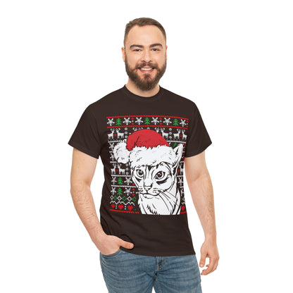 Cat in Santa Hat Christmas Ugly Sweater Short Sleeve Tee