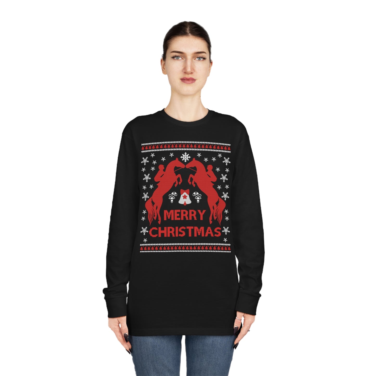 Merry Christmas Horseback Riding Christmas Ugly Sweater Long Sleeve Tee