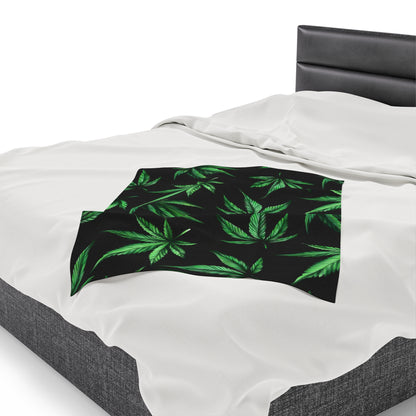 Marijuana Leaf on Black Blanket