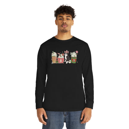 Boston Terrier Dog Latte Christmas Long Sleeve Tee